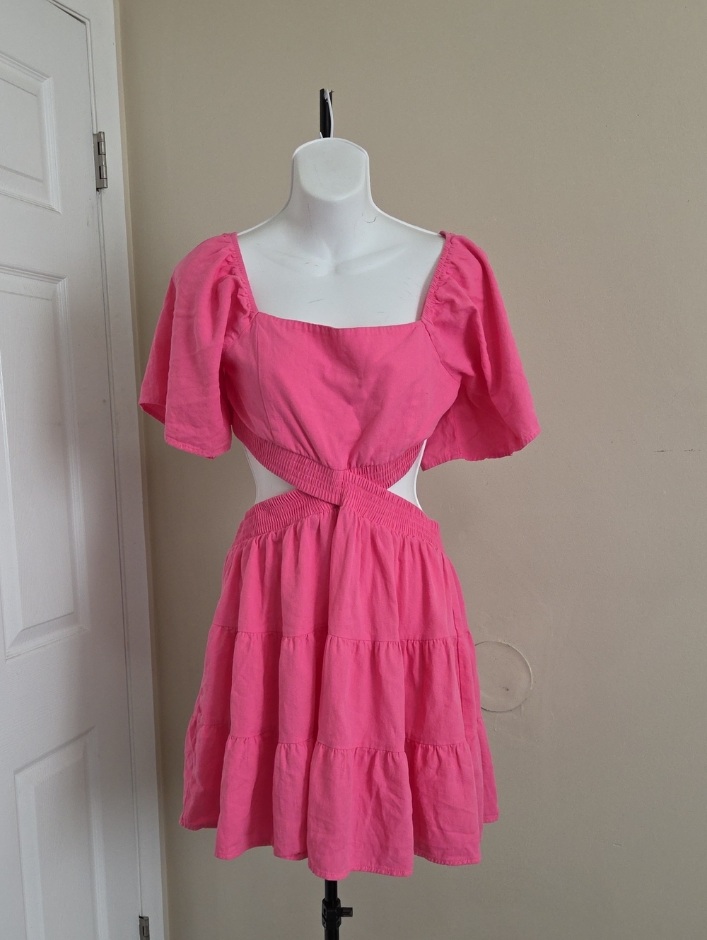 Velvet Bright Pink Off-Shoulder Tiered Casual Dress